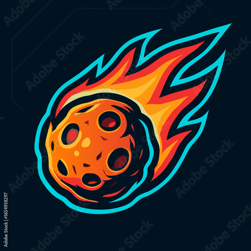 Fiery Celestial Object Illustration of a burning meteor or asteroid hurtling through space, a symbol of impact and cosmic energy