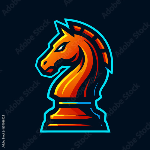 Chess Knight Mascot Design Fiery Horse Head Logo, Perfect for Gaming, Esports, and Strategy-Related Brands - Editable Vector