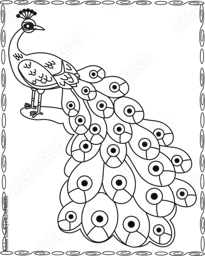 Grace of Feathers.The Majestic Peacock Coloring Page For Kids And Adults.