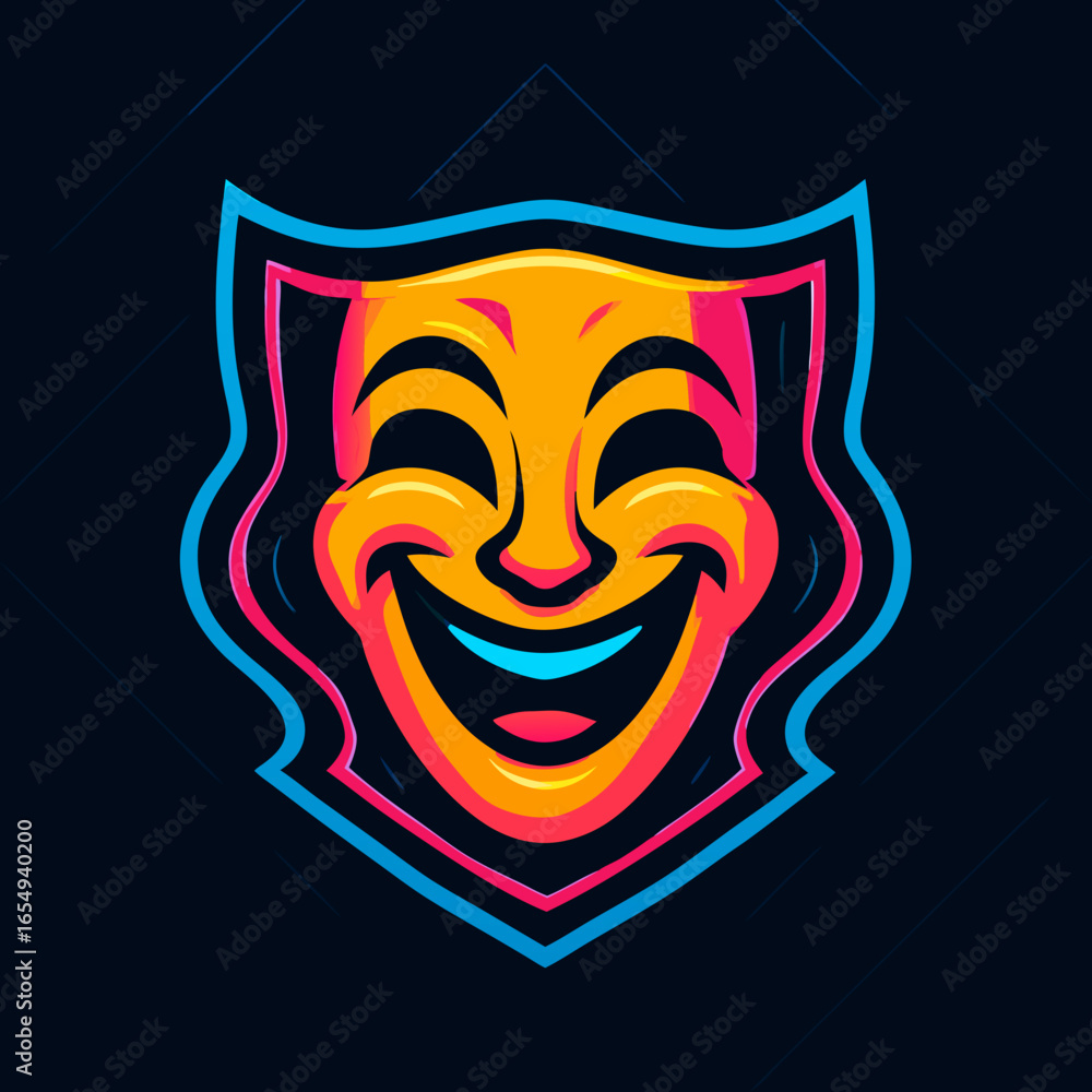 Fototapeta premium Happy Comedy Mask Logo Vibrant, Playful Design for Theater, Film, or Entertainment
