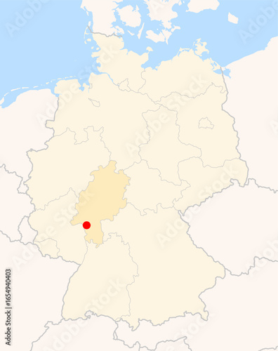 Locatormap of the city Ruesselsheim Am Main (Hessen) in Germany.