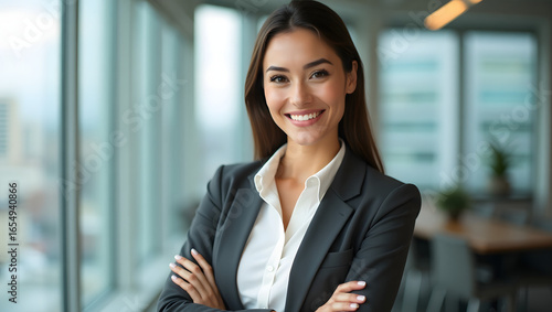 Free Download Confident Professional Woman with Arms Crossed – Photorealistic Office Portrait - GFXLoad