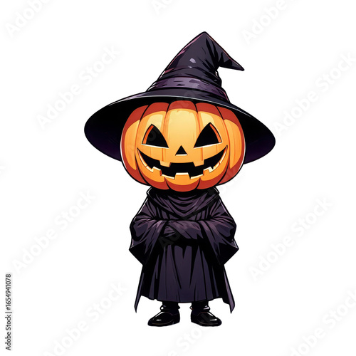 halloween pumpkin character wearing witch hat clip art preview