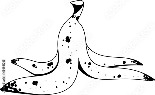 Banana fruit peel black-and-white vector illustration