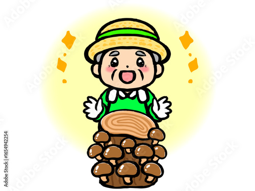 椎茸の原木栽培をする農家のおじさんのイラスト素材