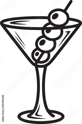 Classic Martini Glass Vector Illustration with Olives on a Plain Field