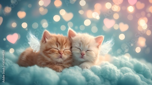 Two Adorable Kittens Snuggling on a Soft, Cozy Bed