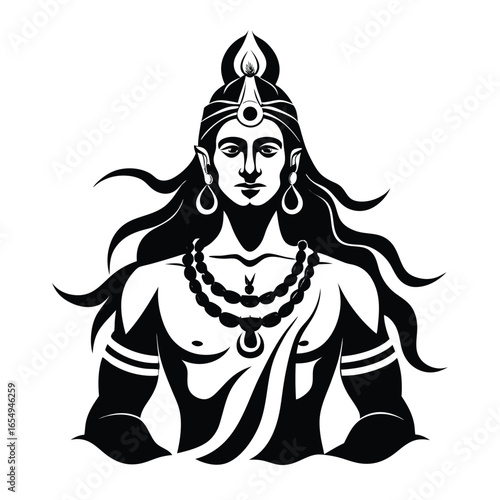 lord shiva illustration vector hand drawn black and white