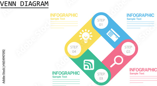 Venn diagram business infographic circle chart template 4 steps options