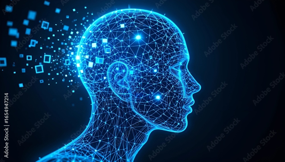 Fototapeta premium AI Human Head with Data Stream | Artificial Intelligence and Technology