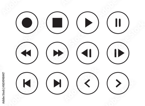 Audio Video Media Control Icons in Flat Style