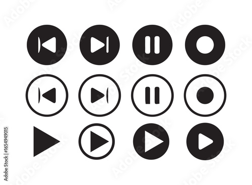 Black Circle Media Control Interface Icons