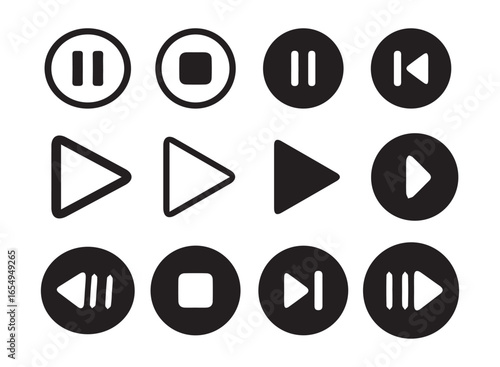 Play Pause Record Stop Icons for Music and Video Apps