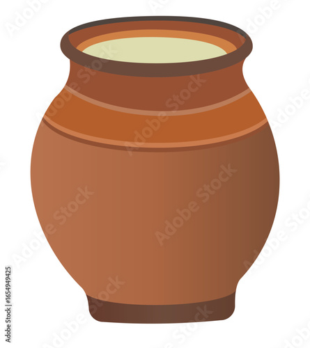 Terracotta clay storage pot with dark rim - vector illustration
