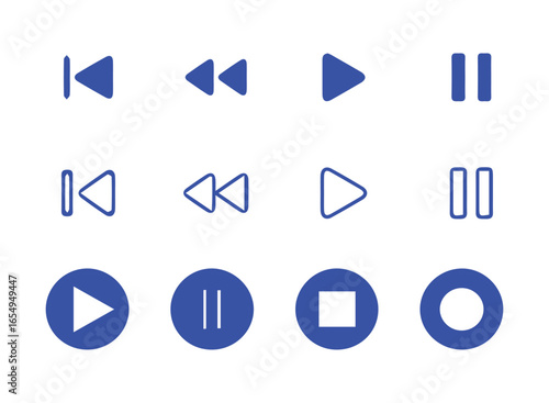 Black and White Media Player Control Icons Set