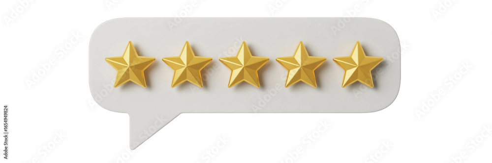 Obraz premium Five golden stars inside a speech bubble isolated on transparent background