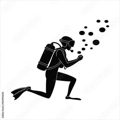 Scuba and snorkeling silhouettes Diving, diver silhouette