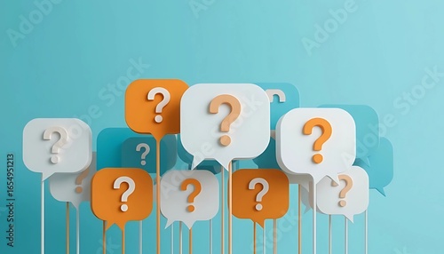 3D Rendered Question Mark Bubbles on a Blue Background | FAQ Concept