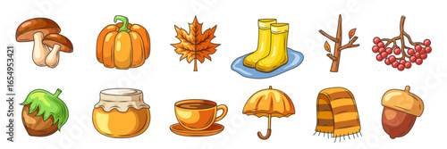 Autumn icons set. Vector icons isolated on white background.