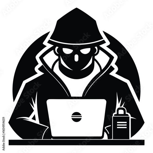 Mysterious Hacker in Shadowy Silhouette A Cyber Security Threat in a Digital World Perpetrating a Cyberattack Using Technology