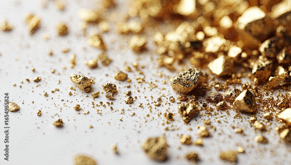 Obraz premium Scattered gold nuggets on a light surface