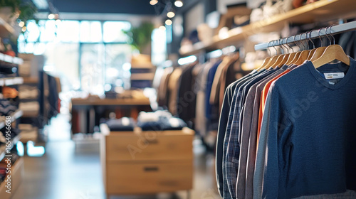 A clothing store with a variety of shirts on display.