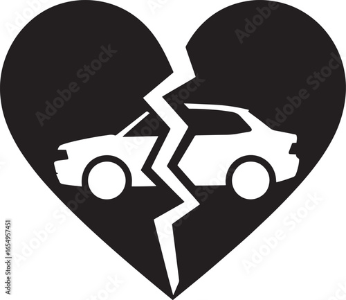 Cracked Heart with Cars Symbolizing Relationship Breakup and Automotive Accident Concept Art