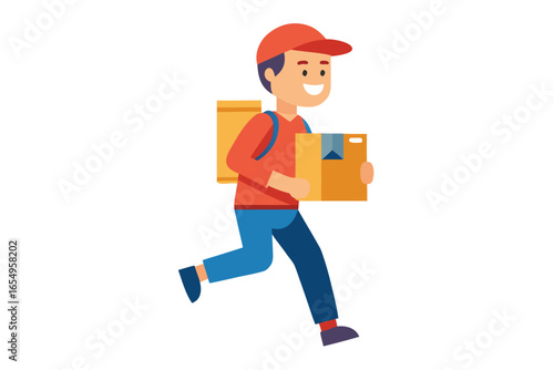 Cartoon Delivery Boy Running with Packages Expressing Speed and Efficiency in Service for Fast Delivery Solutions