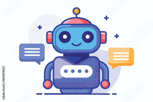 Friendly Tech Bot Assistant with Cloud Computing and Data Analysis Capabilities Depicted in a Clean Style Illustration