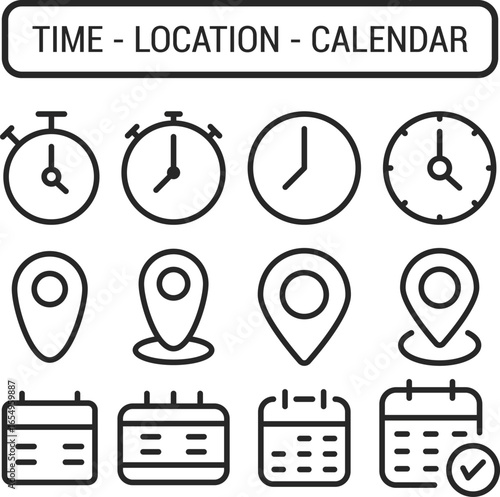 Time Date Location Icons Set