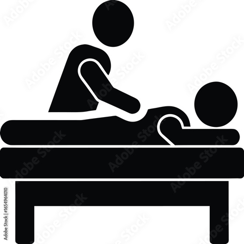 Stick Figure Massage Therapy Session Depicts Relaxation and Wellness with Bodywork on Table and Masseuse