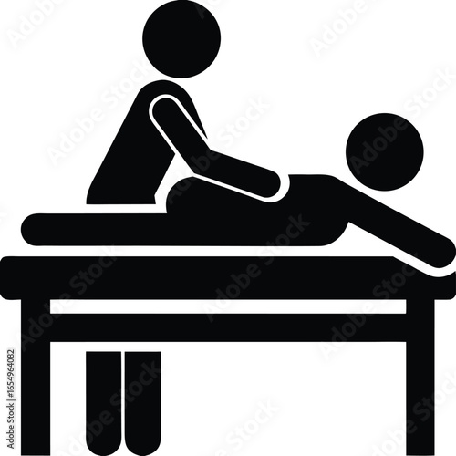Stick Figure Massage Therapy Session Depicts Relaxation and Wellness with Bodywork on Table and Masseuse