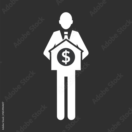 Real Estate Agent with Property and Dollar Sign Promoting Profitable Investments and Financial Growth in the Housing Market
