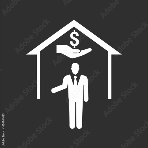 Real Estate Agent with Property and Dollar Sign Promoting Profitable Investments and Financial Growth in the Housing Market