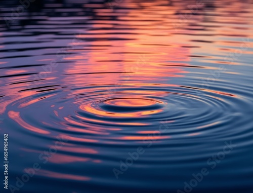 Ripples on water reflecting sunset colors