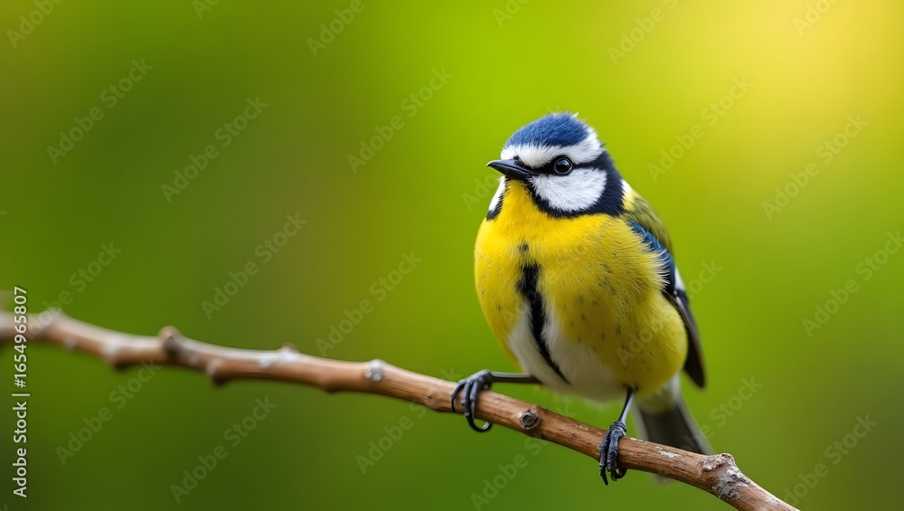 Fototapeta premium Close-up portrait of a colorful great tit bird perched on a branch,
