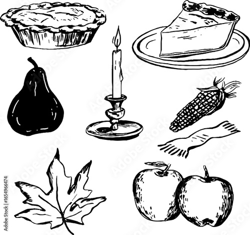 Autumn harvest sketch collection with pumpkin and seasonal elements for design