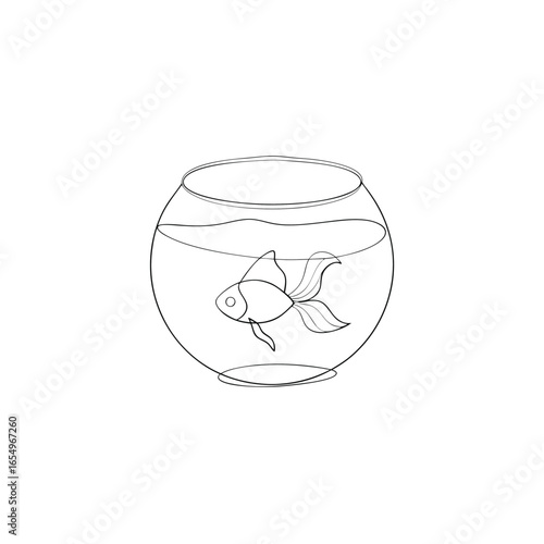 A single line drawing a goldfish swimming in a fishbowl Continous line water