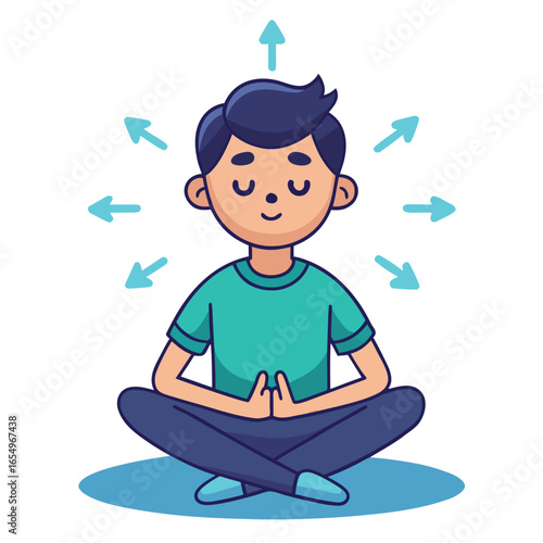 Man Practicing Deep Breathing Meditation Vector Illustration
