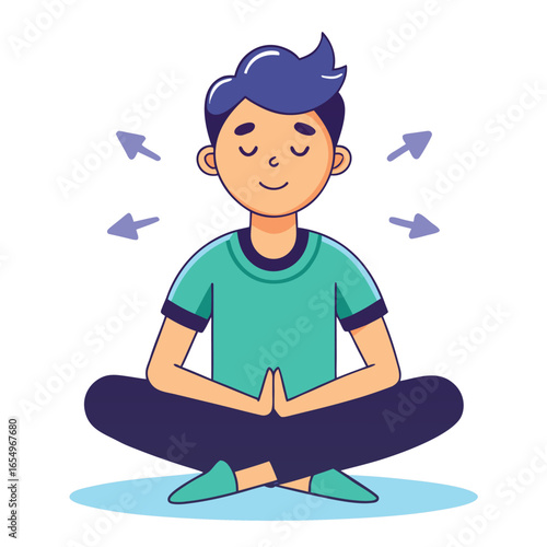 Man Practicing Deep Breathing Meditation Vector Illustration
