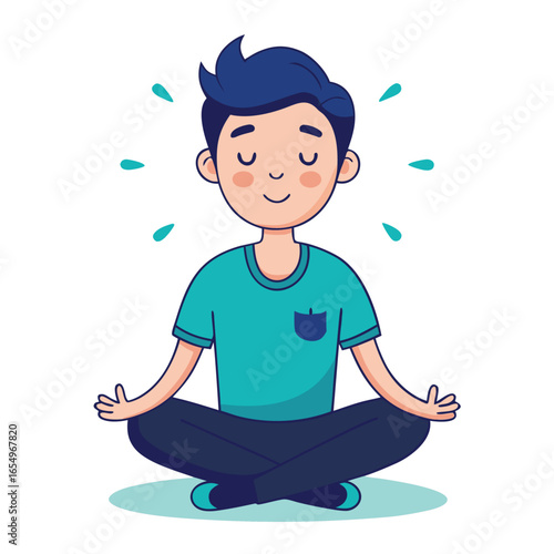 Man Practicing Deep Breathing Meditation Vector Illustration
