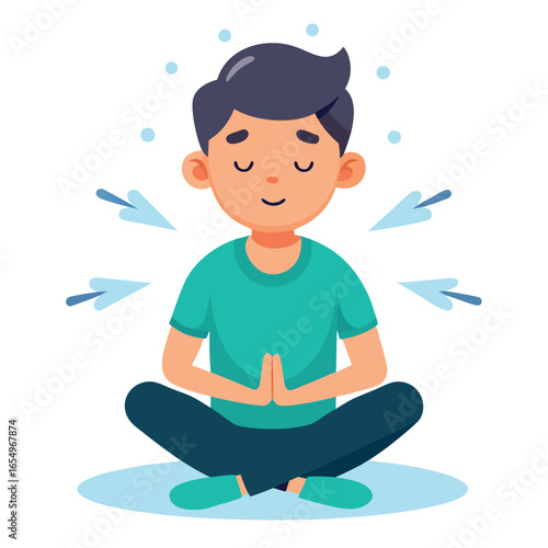 Man Practicing Deep Breathing Meditation Vector Illustration
