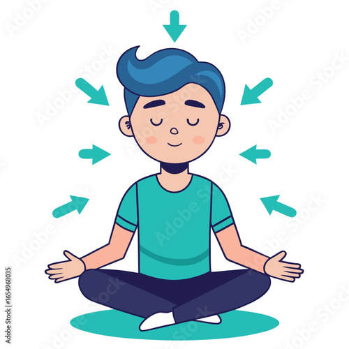 Man Practicing Deep Breathing Meditation Vector Illustration

