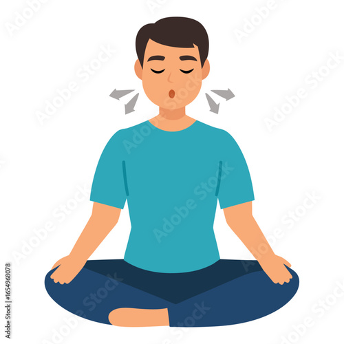 Man Practicing Deep Breathing Meditation Vector Illustration
