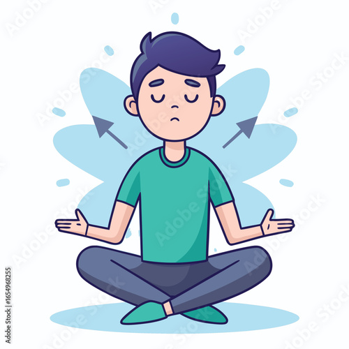 Man Practicing Deep Breathing Meditation Vector Illustration
