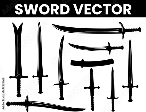 Sword Vector Set medieval and Fantasy Weapon Silhouettes for Graphic Design