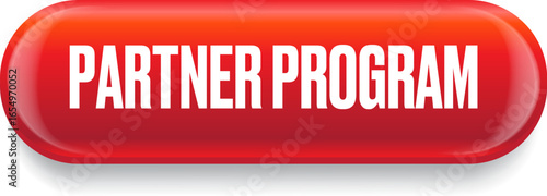 Partner program red button isolated on white background. Partner program banner and symbol. Affiliate program icon. Business partnership banner