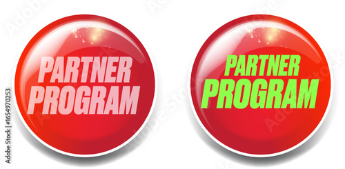 Partner program red button isolated on white background. Partner program banner and symbol. Affiliate program icon. Business partnership banner