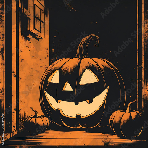 Vintage Halloween Pumpkin Illustration in Retro 1930s Style