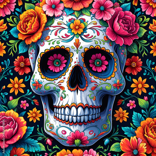 Colorful Sugar Skull Illustration for Day of the Dead